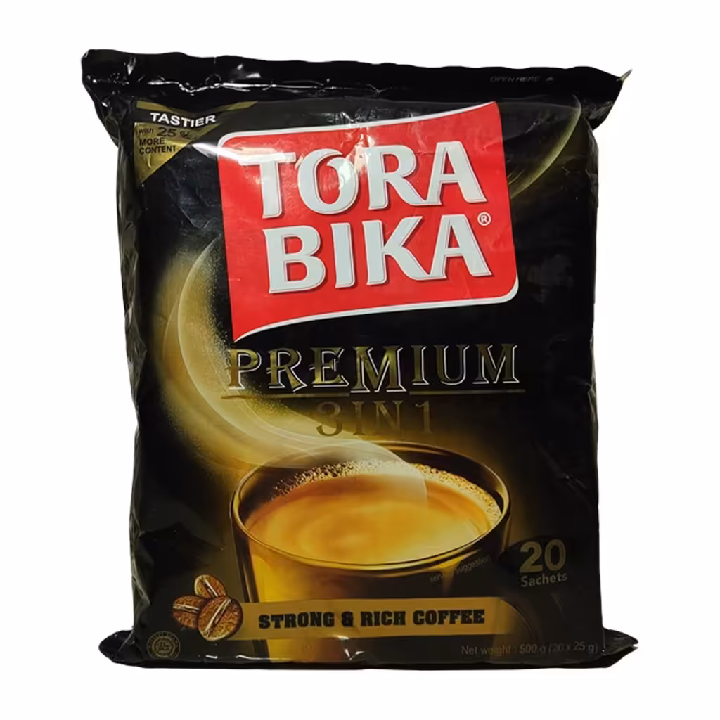 کافی میکس 1×3 ترابیکا پریمیوم بسته 20 تایی. هر بسته حاوی 20 ساشه 25 گرمی پودر قهوه فوری ترابیکا با غلظت بالا 