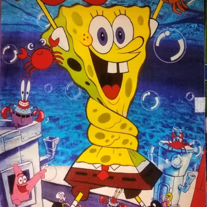 فرش کودک کاشان طرح باب اسفنجی فرش عروسکی کاشان فرش پسرانه نرم و ضخیم  فرش اتاق کودک و نوجوان  فرش 4 متری پرز بلند