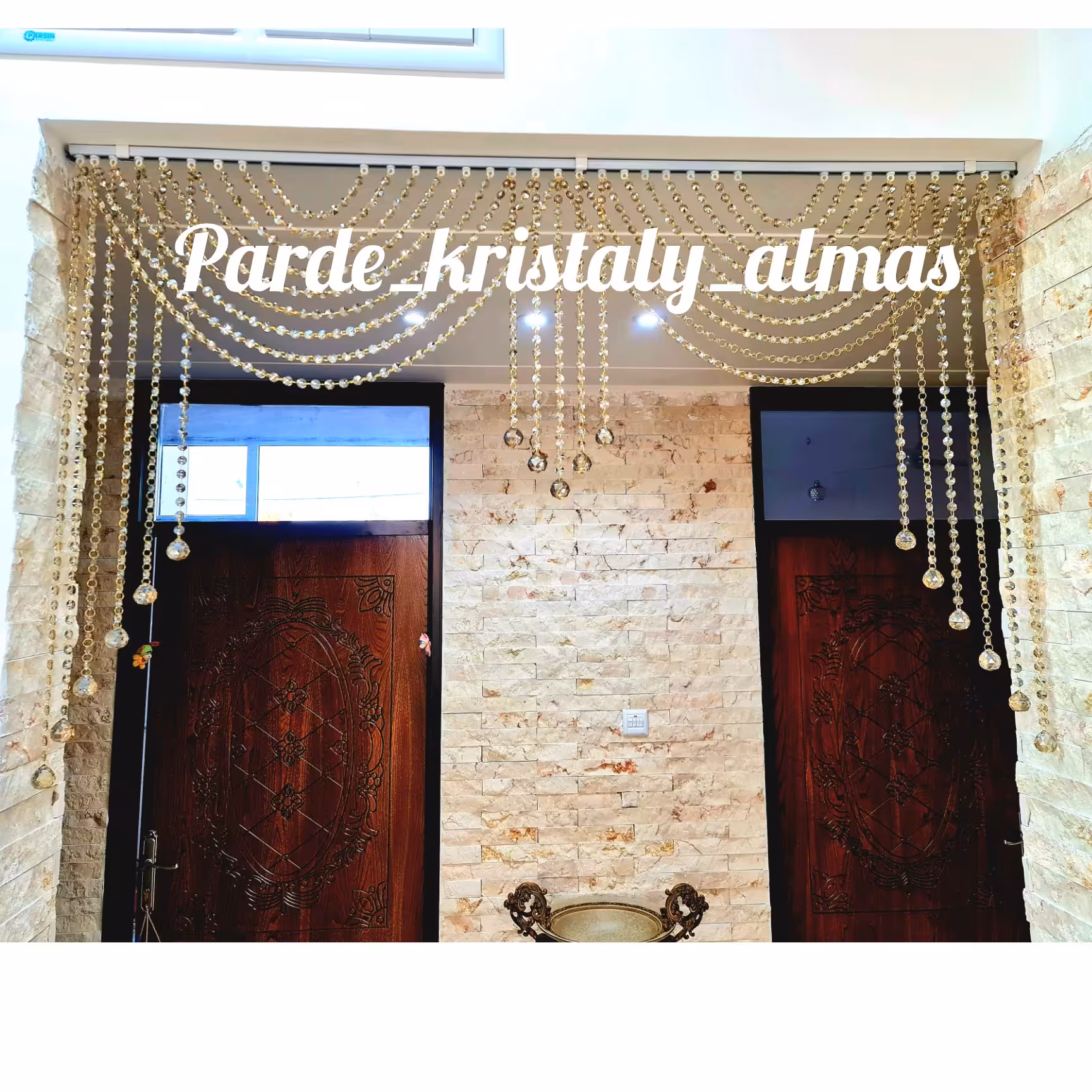 پرده کریستالی شامپاین مدل شال دار عرض 100