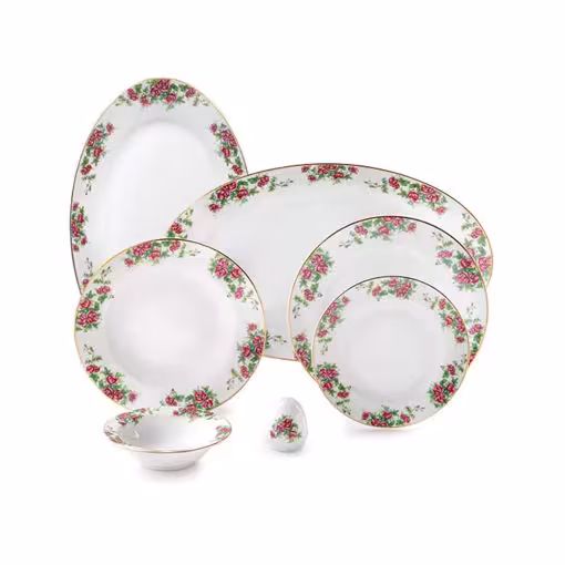 سرویس چینی زرین ایتالیا اف بیدگل 6 نفره 28 پارچه - گل سرخی