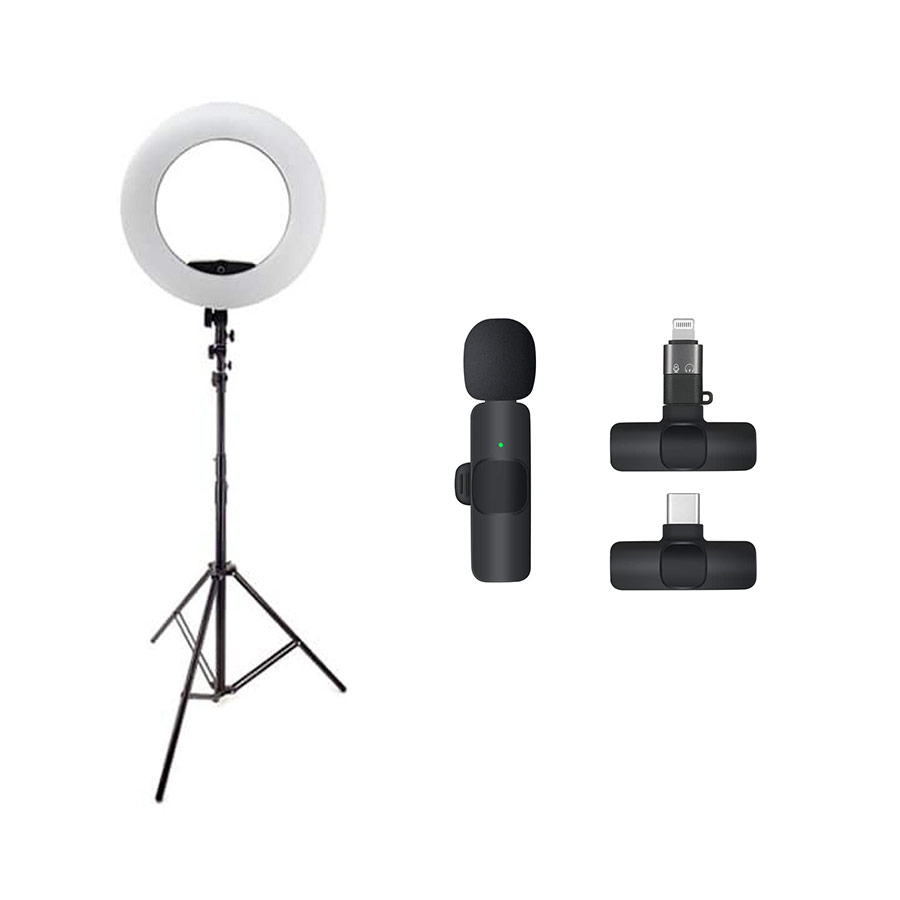 کیت تولید محتوا رینگ لایت YQ-320A ، پایه 801 و میکروفون K8