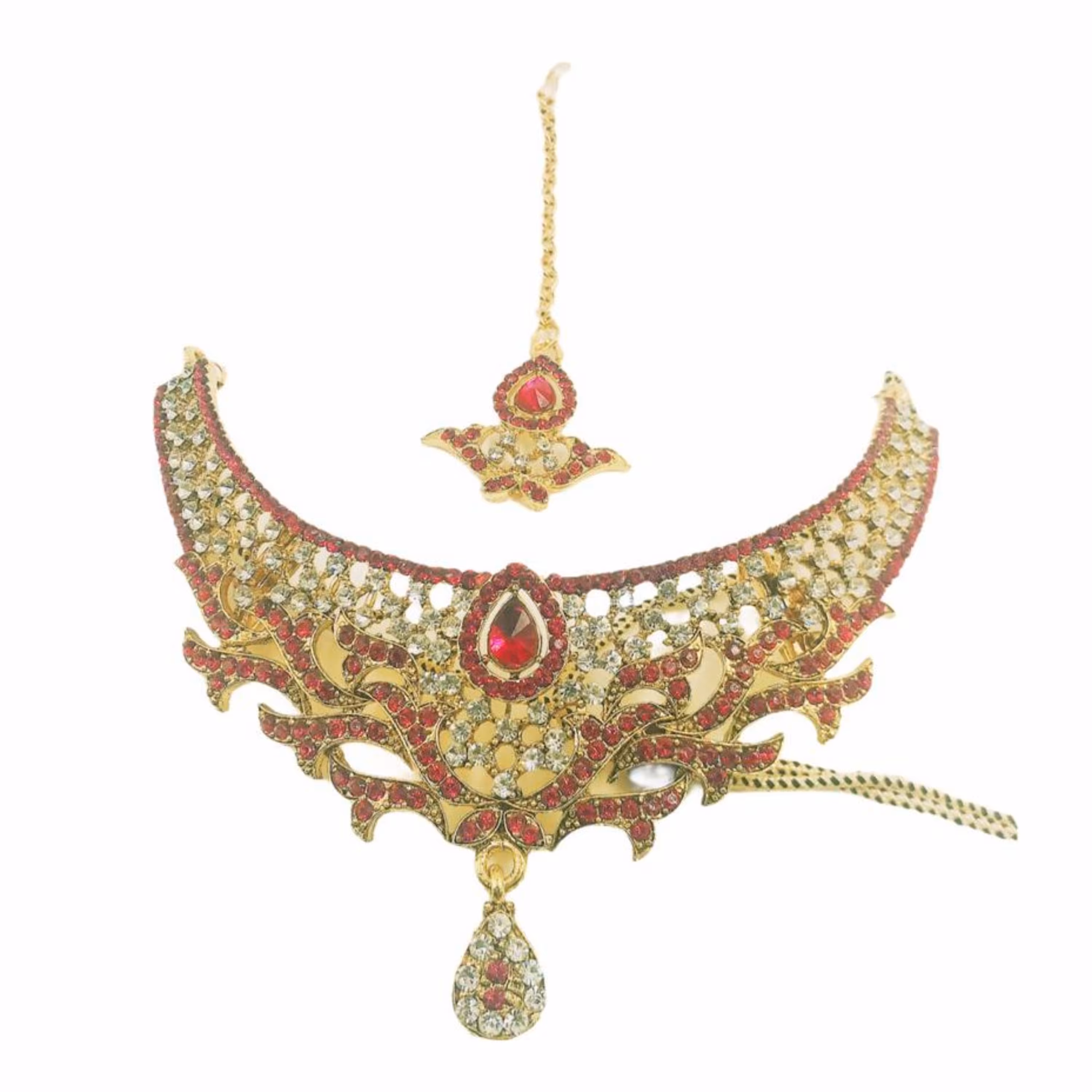 نیم ست هندی با نگین صورتی سرخ آبی 1405