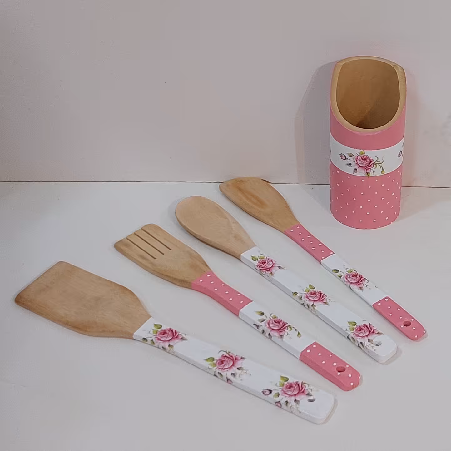 ست کفگیر ملاقه چوبی دسته رنگی