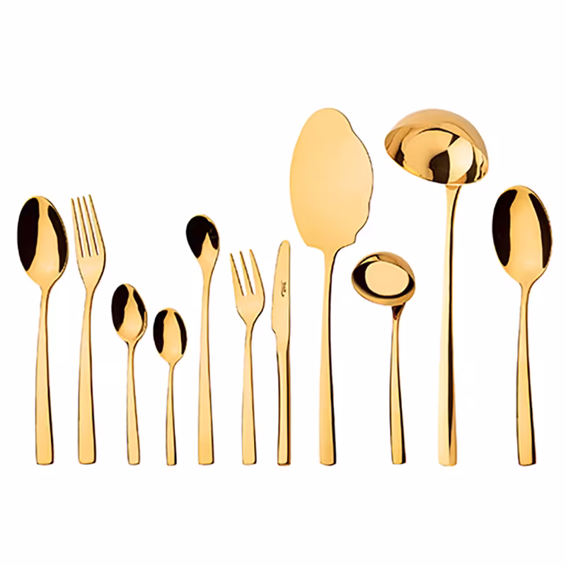 سرویس قاشق و چنگال 18 نفره ناب استیل طرح فلورانس طلایی PVD (86 پارچه)