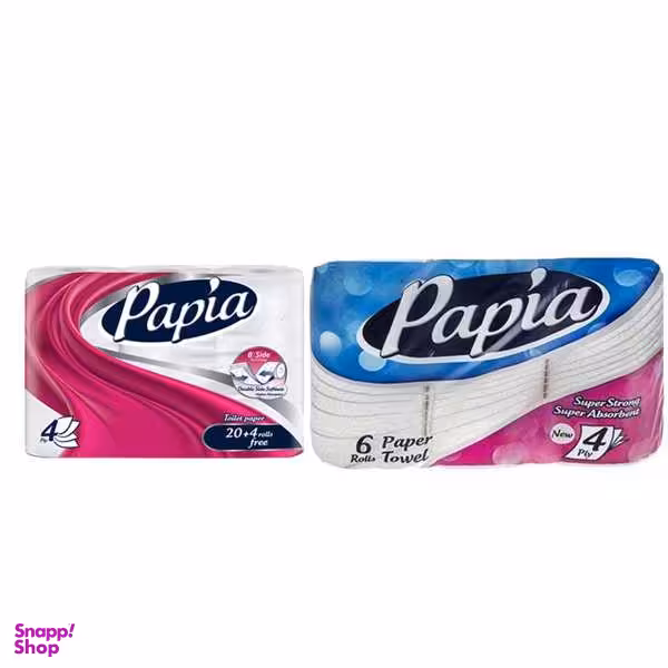 دستمال کاغذی حوله ایی و دستمال توالت پاپیا مدل T24_H6مجموعه 30 عددی