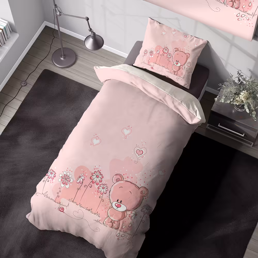 سرویس خواب بچگانه خرس و گل صورتی SM-19301