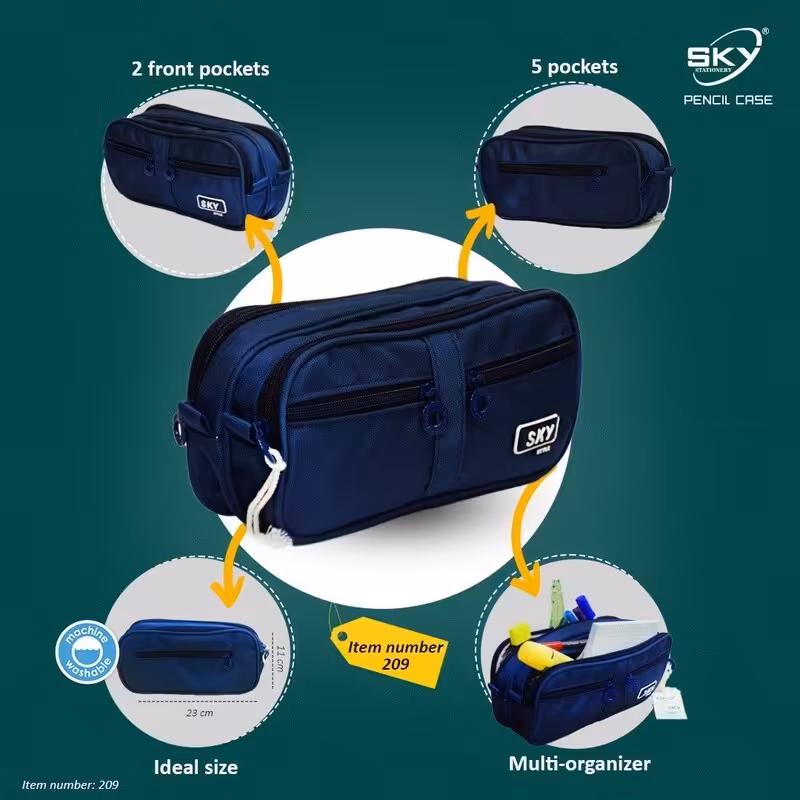 جامدادی پارچه ای پنج زیپ اسکای کد 209