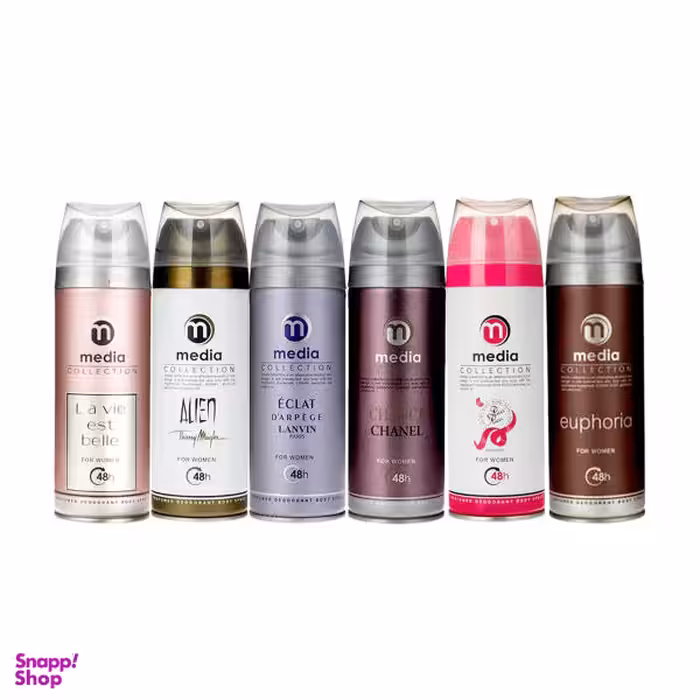 اسپری خوشبو کننده بدن زنانه مدیا (Media) مدل Mw6 حجم 200 میلی لیتر مجموعه 6 عددی