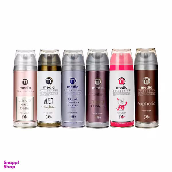 اسپری خوشبو کننده بدن زنانه مدیا (Media) مدل Mw6 حجم 200 میلی لیتر مجموعه 6 عددی