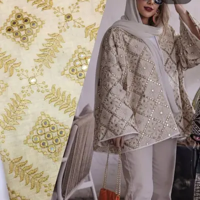 مانتو کوتاه کتی بهاره بسیار خاص با پارچه خنک و لطیفلنین آیینه دوزی هندی