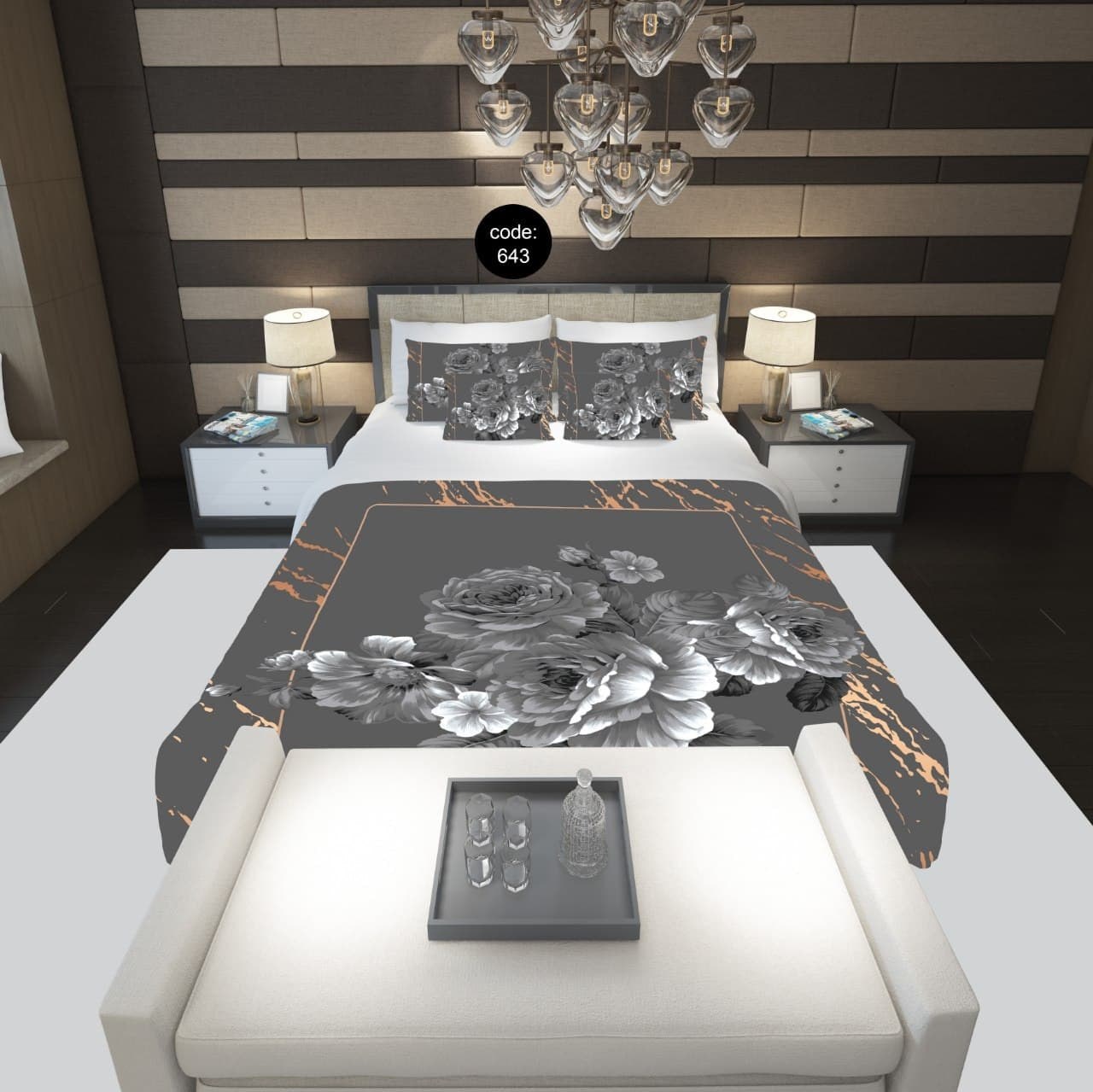 سرویس  روتختی دونفره 8تکه چاپی قابل ست با پرده با انتخاب جنس پارچه کد 643