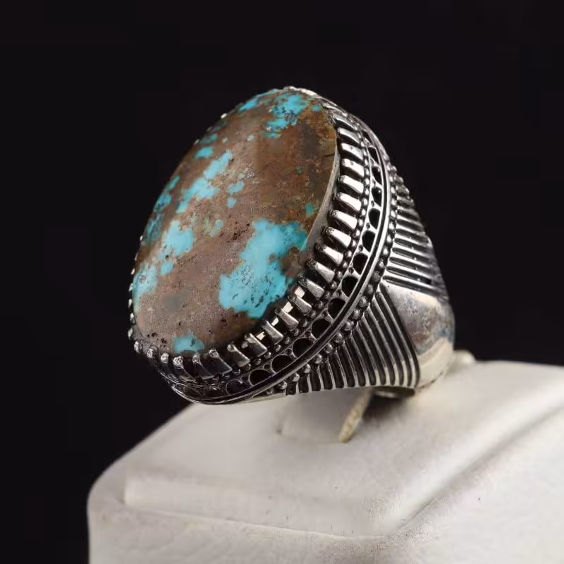 انگشتر نقره مردانه فیروزه اصل نیشابوری درشت