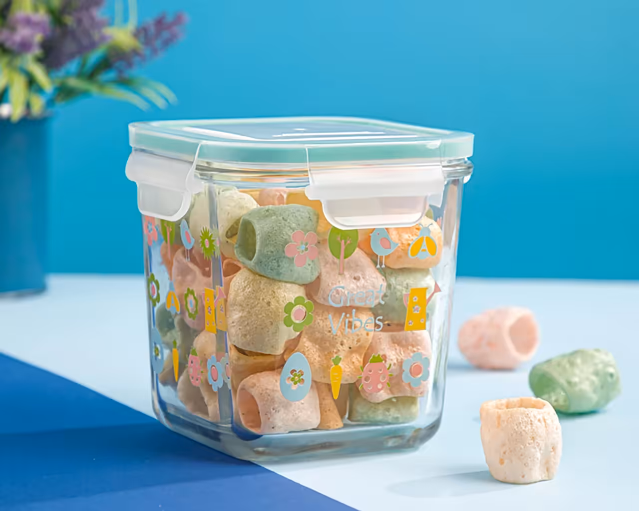 ظرف شیشه ای مربع چاپدار لیمون 2110