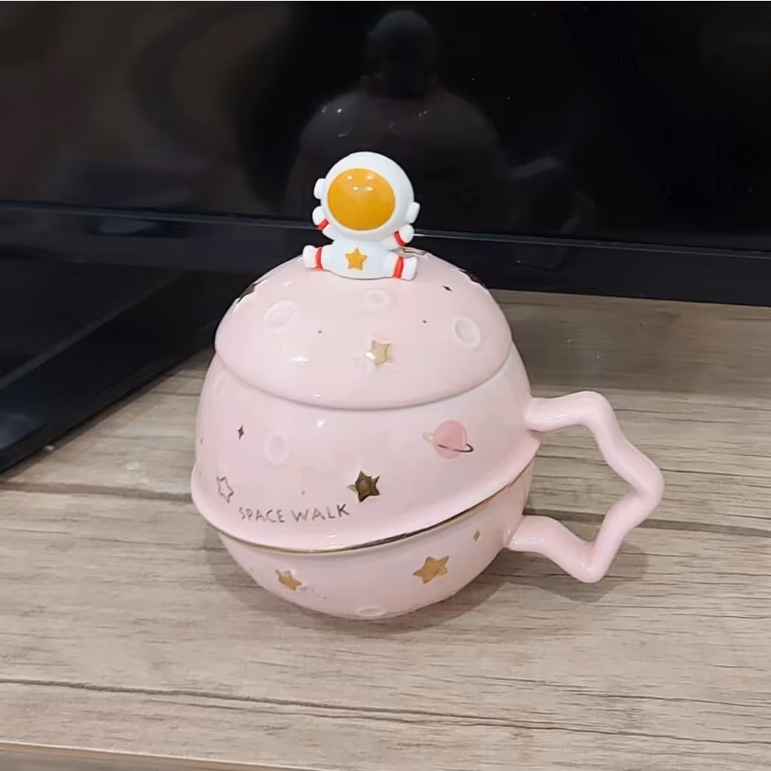 ماگ سرامیکی درب دار عروسکی صورتی 