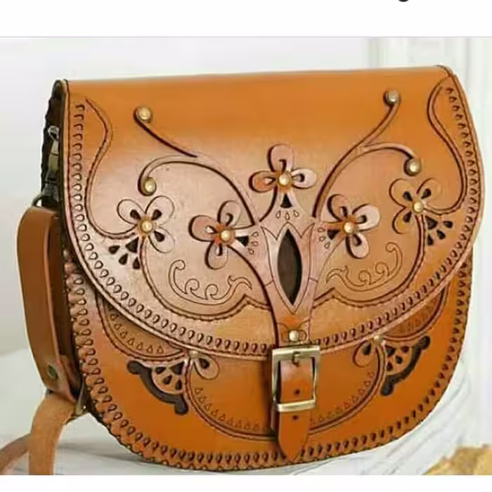 کیف دوشی چرم طبیعی گاو دست دوز