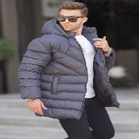 کاپشن خاکستری مردانه كاپشن پافر با قد متوسط مدل كلاه دار Madmext