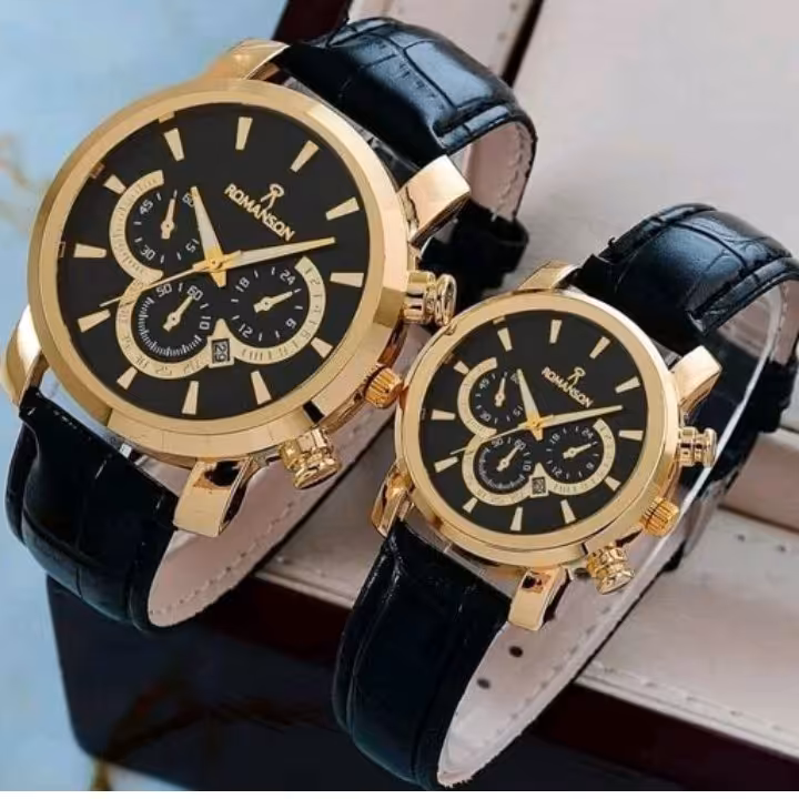 ست ساعت رومانسون زنانه و مردانه بند چرمی تقویم دار کیفیت عالی ارسال فوری و رایگان