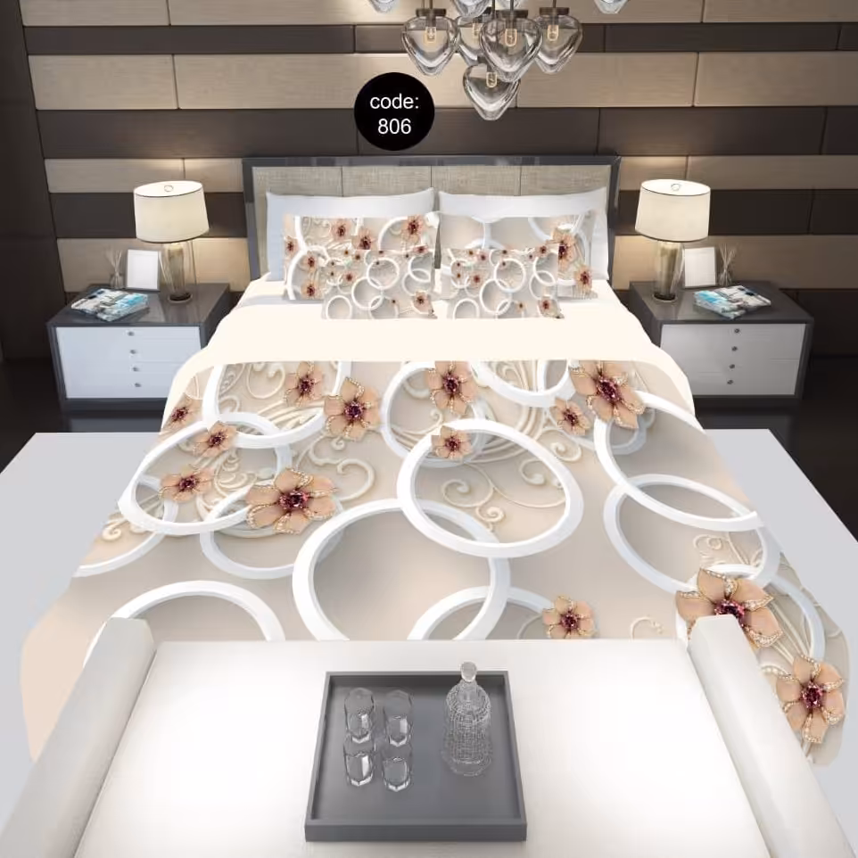 سرویس  روتختی دونفره 8تکه چاپی قابل ست با پرده با انتخاب جنس پارچه کد806