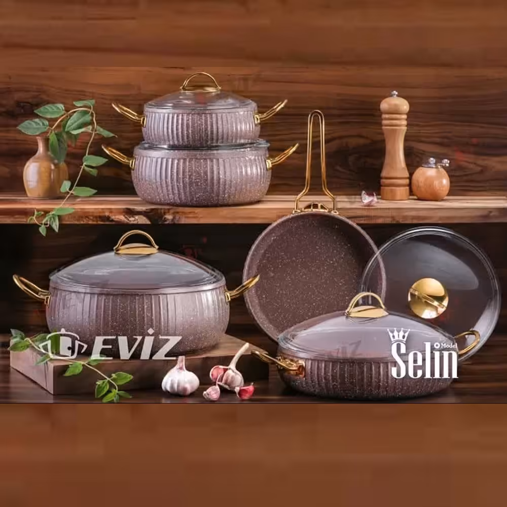 سرویس قابلمه 10 پارچه اویز  EVIZ مدل سلین رزگلد