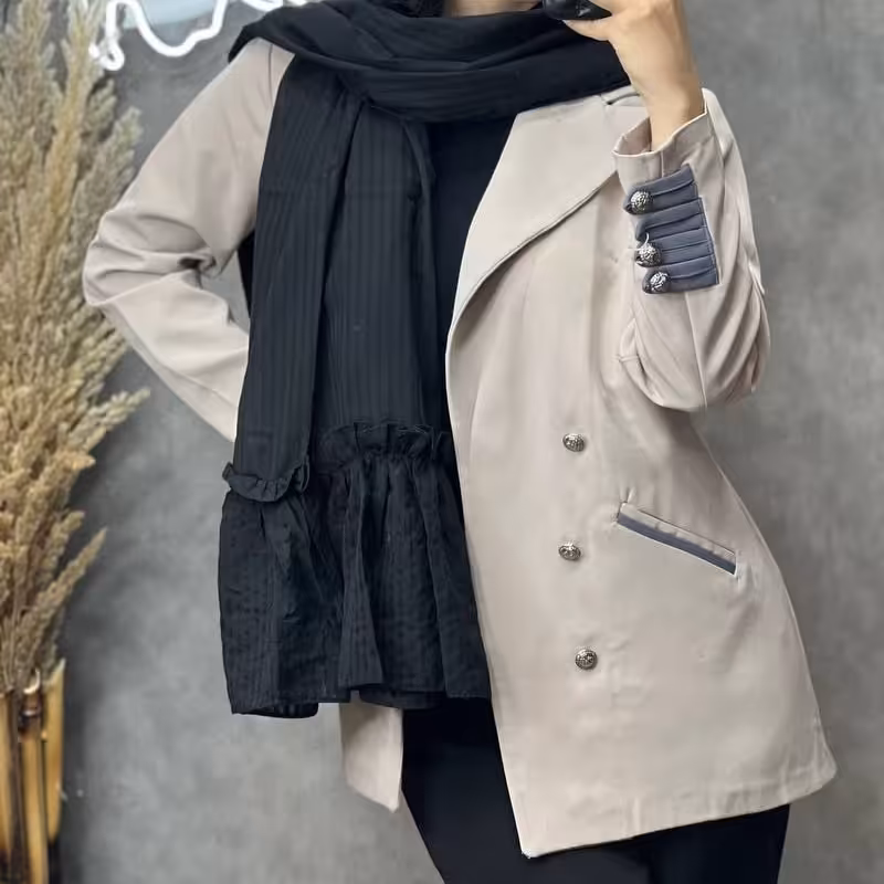 شال نخ کتان دامنی سفید و مشکی