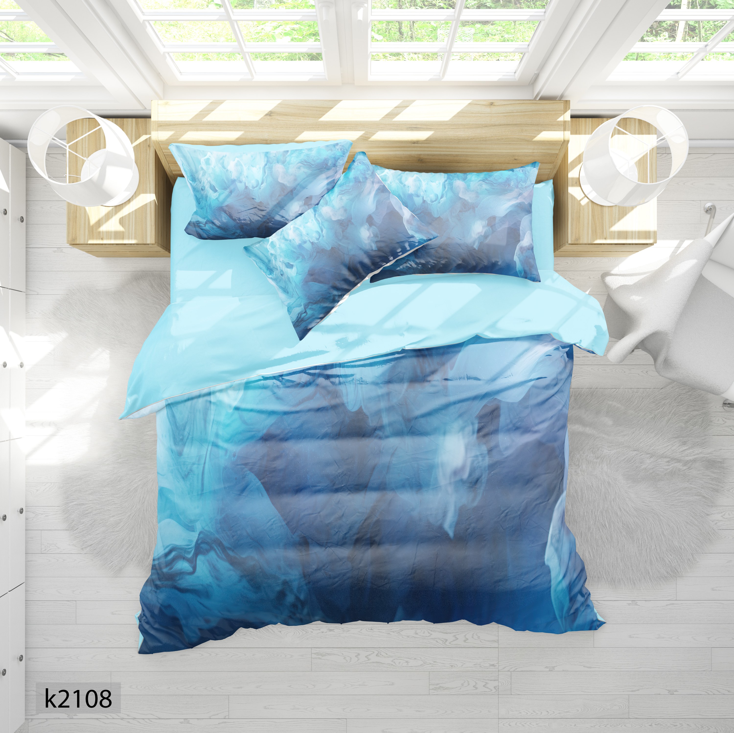 ست رو تختی چاپی 6 تیکه کالیفرنیا دو نفره   کد2108