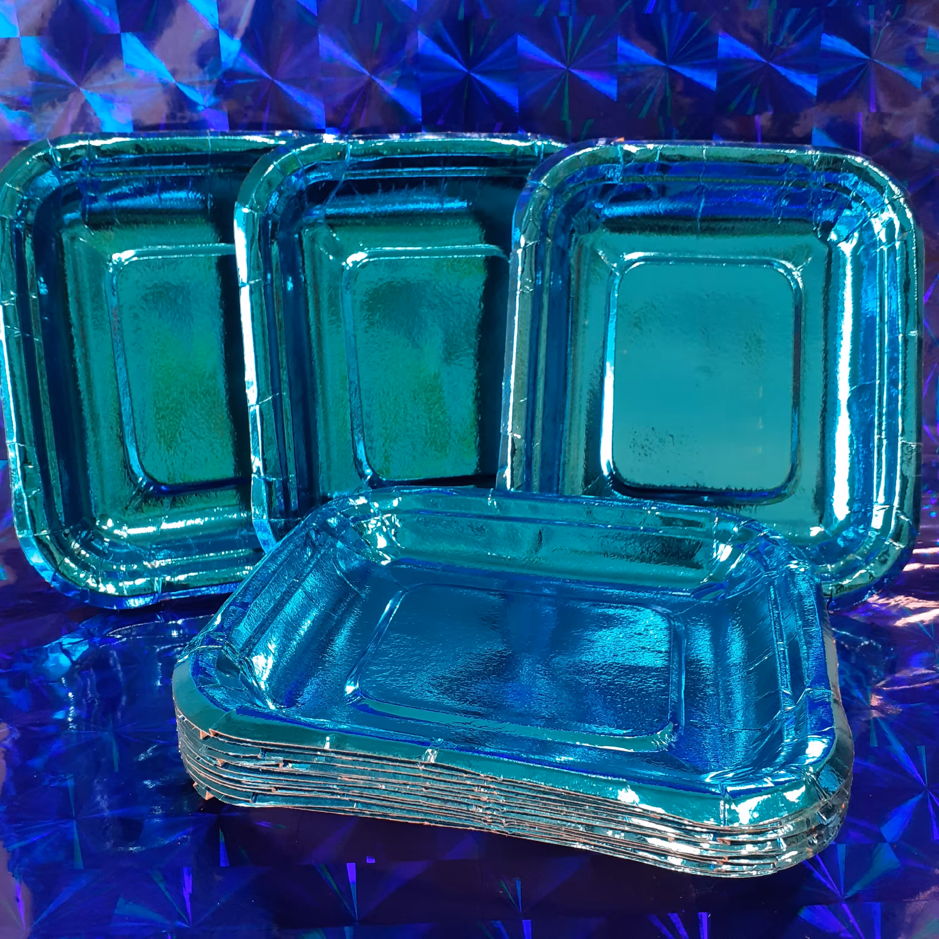 پیش دستی کاغذی متالایز  یکبارمصرف ابی رنگ بسته 20 عددی