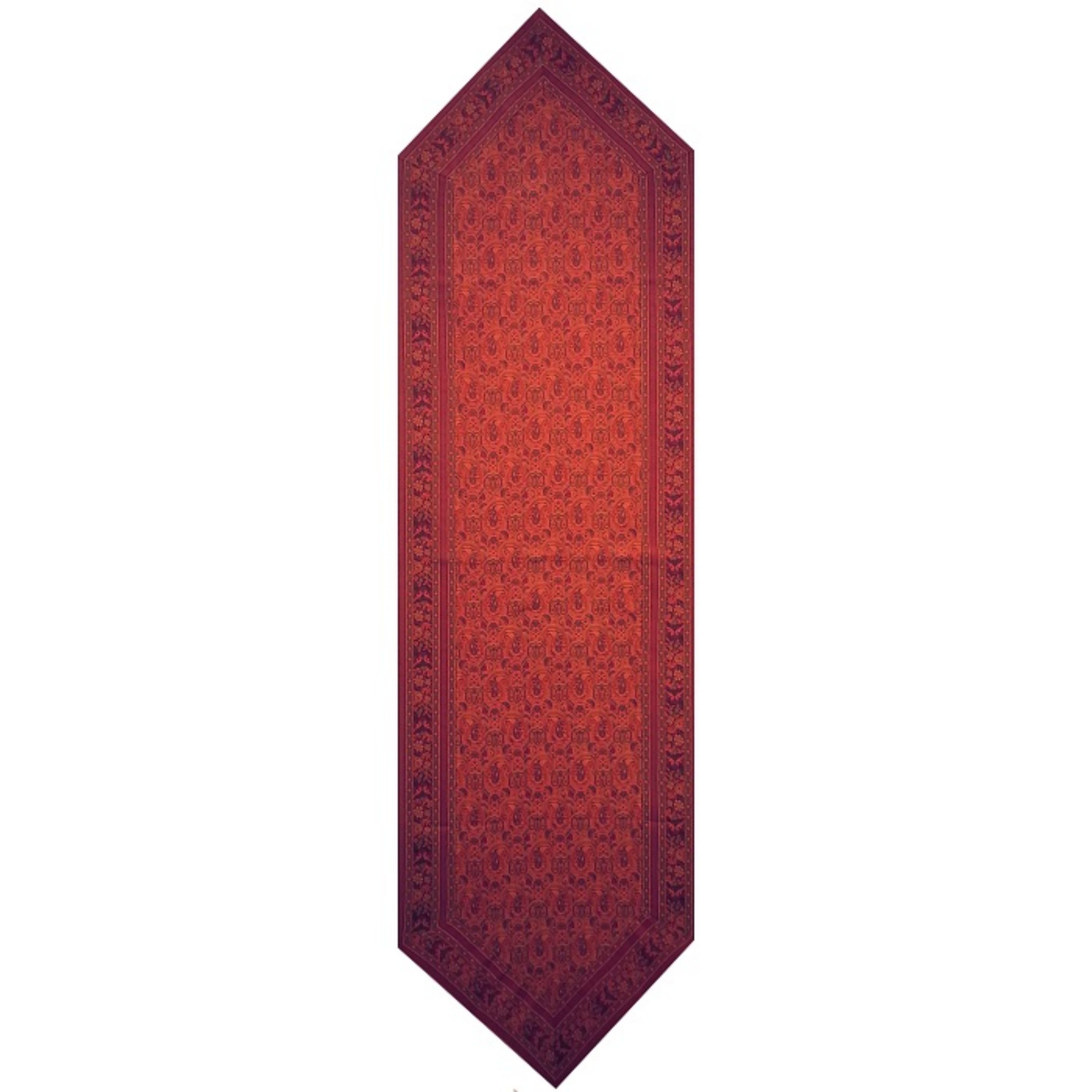 رومیزی رانر ترمه ابریشم  کد TRRA41  نفیس  حاشیه دار رنگ قرمز  آستر زرشکی