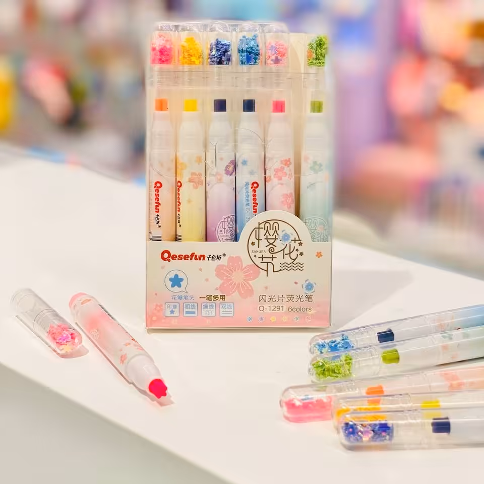 ماژیک هایلایتر 6 عددی ستاره ای پولکی پاستلی فانتزی 