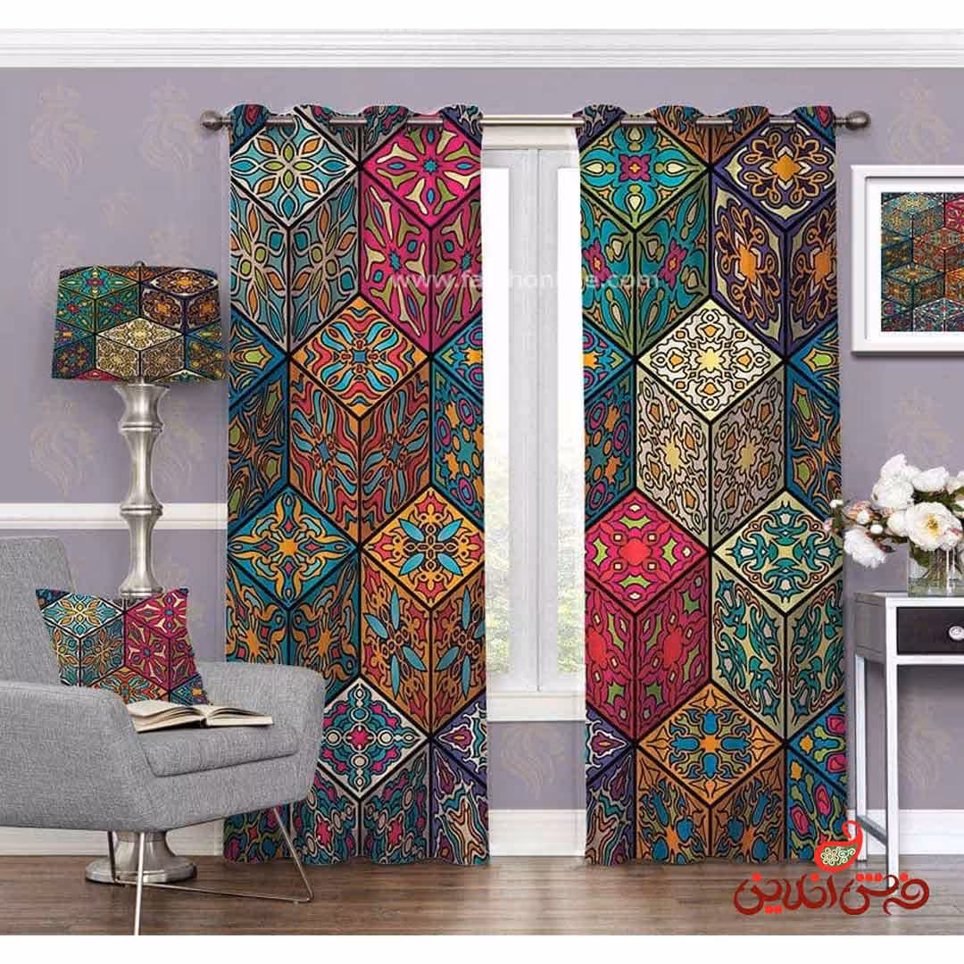 پرده طرح اشکال هندسی سنتی کد 3560