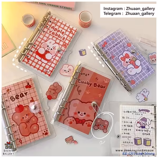 ست کلاسور 6 حلقه شفاف خرس و خرگوش