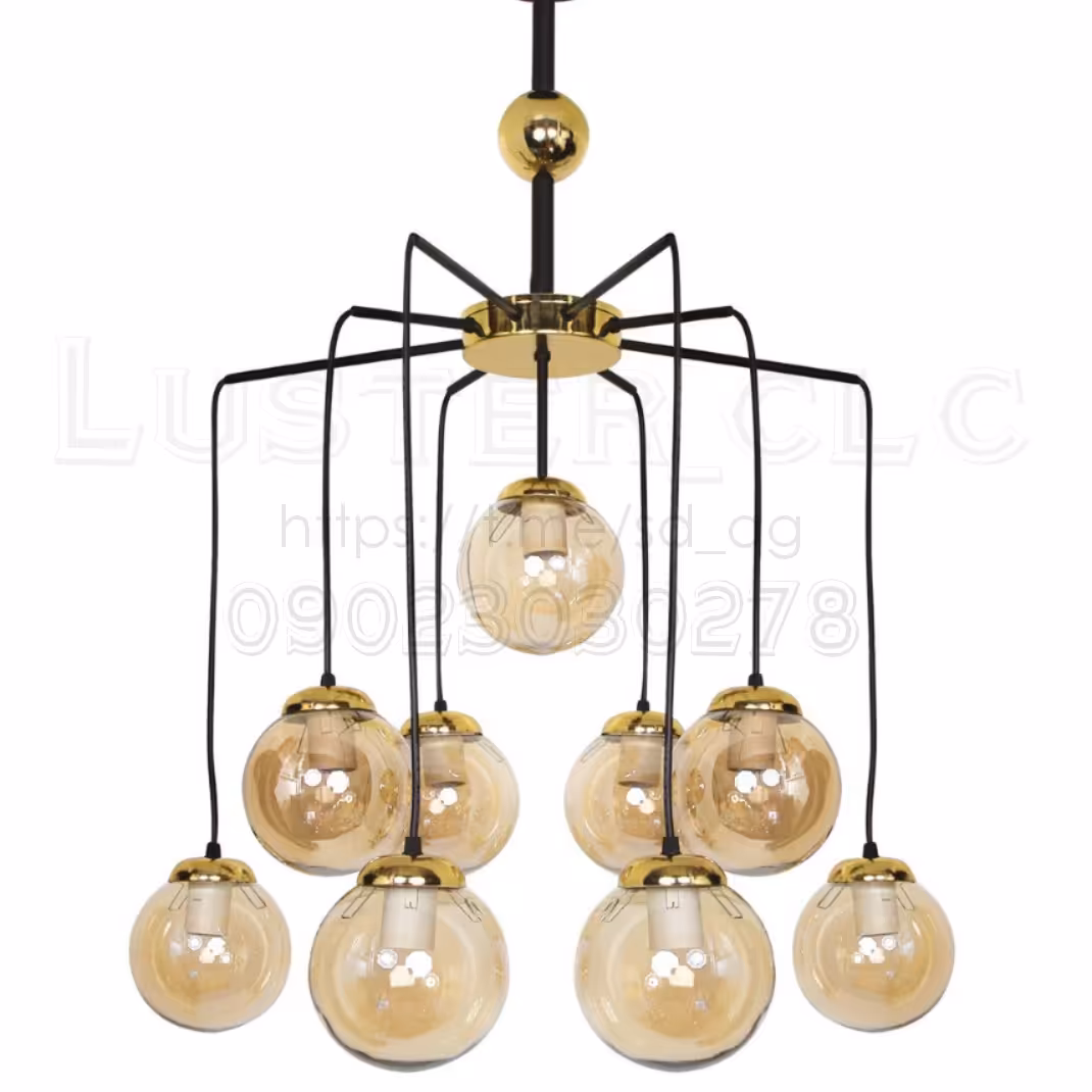 لوستر مولکولی پذیرایی فلزی ارزان مدرن در رنگ مشکی طلایی باضمانت 8 شاخه 9 شعله کد M8025