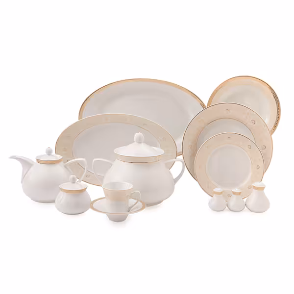 سرویس غذاخوری 108 پارچه چینی زرین مدل مرکاتو