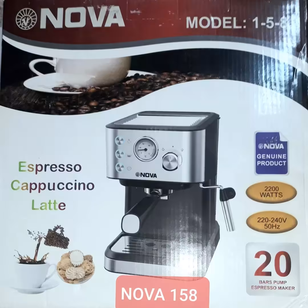 اسپرسوساز  نوا 158  جدید فشار بخار 20 بار  توان مصرفی 2200 وات پرقدرت و با کیفیت نیمه استیل کلاسیک 3200 گرم وزن دستگاه