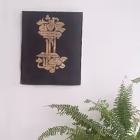 تابلو نقاشی خط  (خط کوفی نوین)ورق طلا و اکرلیک  مدرن حدود  70 در 35