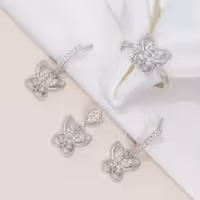 نیمست نقره مدل پروانه ظریف با انگشتر عیار 925 کد 1641