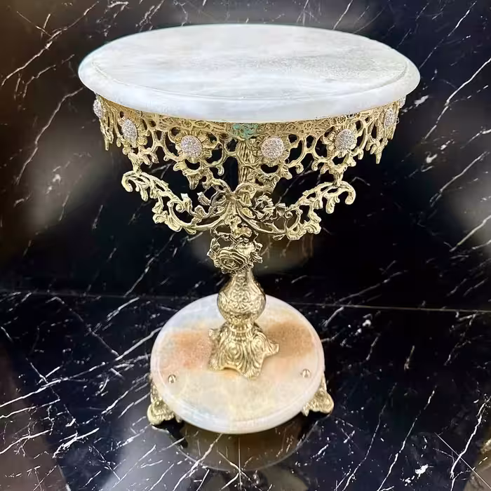 میز پایه سنگی آفتاب برنزی با نگین سربی بسیار شیک و جذاب