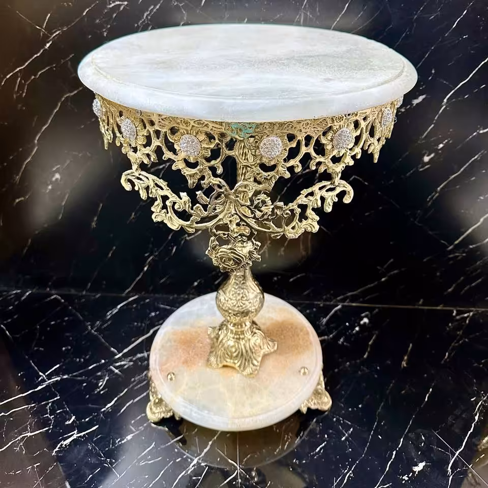 میز پایه سنگی آفتاب برنزی با نگین سربی بسیار شیک و جذاب