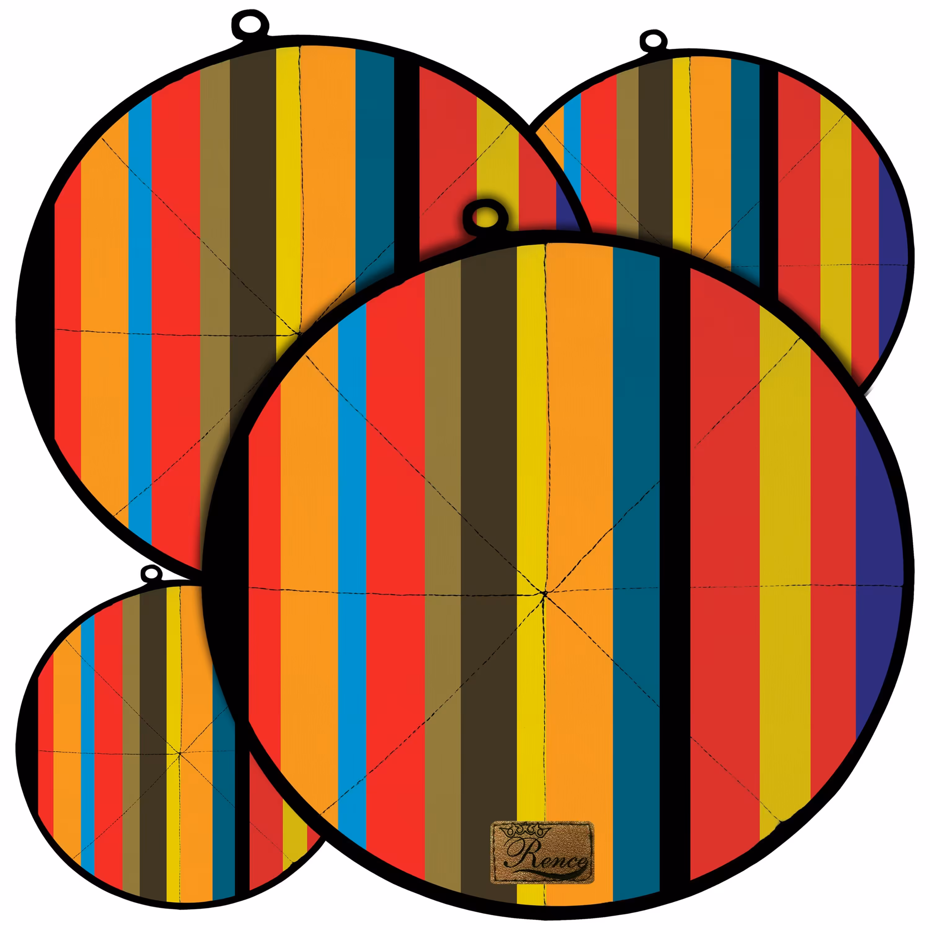 دمکنی ست چهار تکه پارچه ای مخمل دو رو چاپ طرح راه راه سایز 20، 25، 30 و 35 مدل B21-87 شرکت رنس