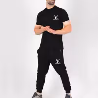 ست تیشرت و شلوار لویس ویلتون LV آستین کوتاه رنگ مشکی