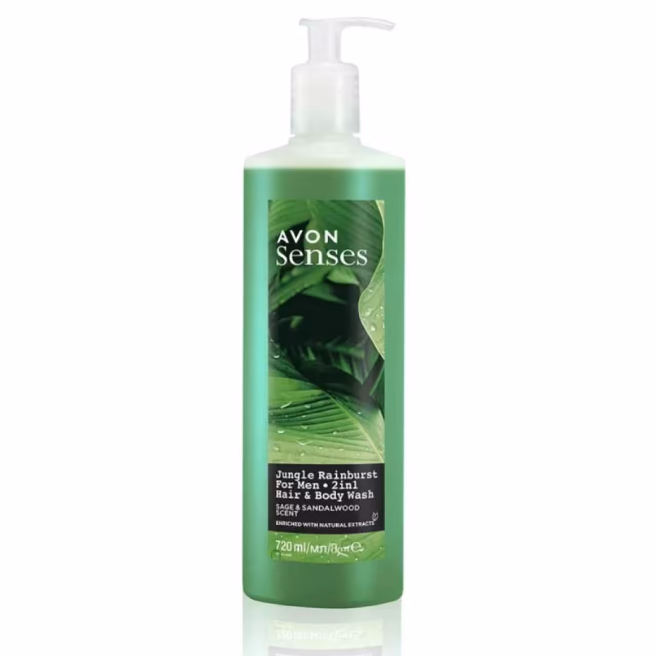 شامپو سر و بدن Senses Jungle Rainburst مریم گلی و چوب صندل اون AVON حجم 720 میل