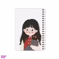 دفترچه یادداشت 80 برگ بامبیلیپ مدل چوبی طرح دختر عینکی و گربه کد 6384561