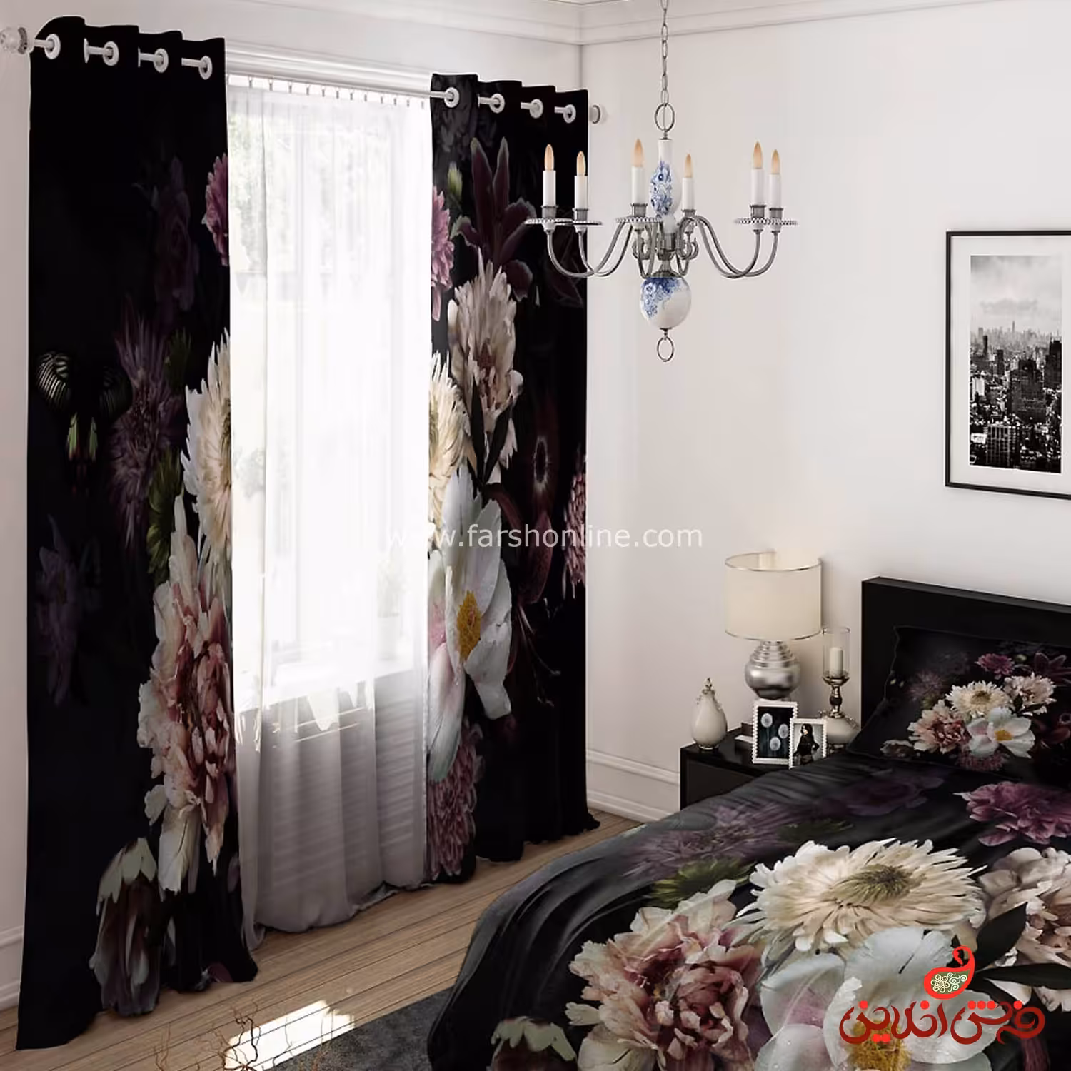 پرده 2 عددی کد 15585/1 طرح گل