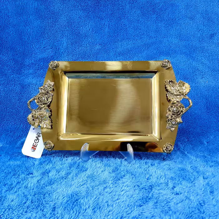 سینی طلایی نگار مستطیل کوچک کد 600 مدل رز