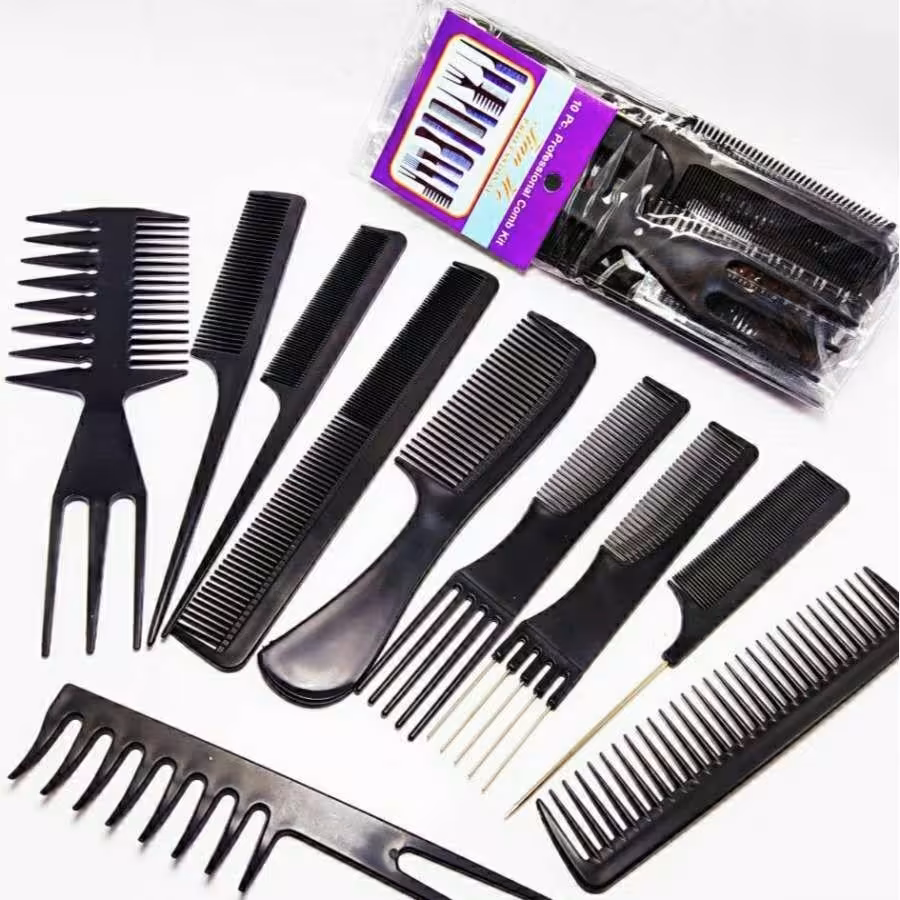 ست شانه آرایشگاهی 10 تیکه مخصوص شنیون و ارایش مو خانم ها و اقایان 