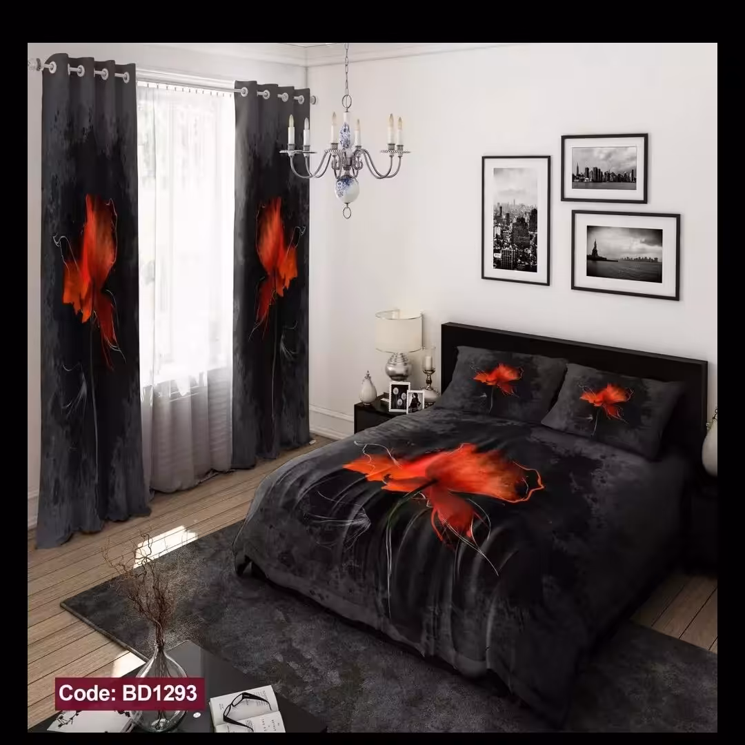 روتختی قرمز مشکی سه بعدی ارسال رایگان و 2 پنل پرده