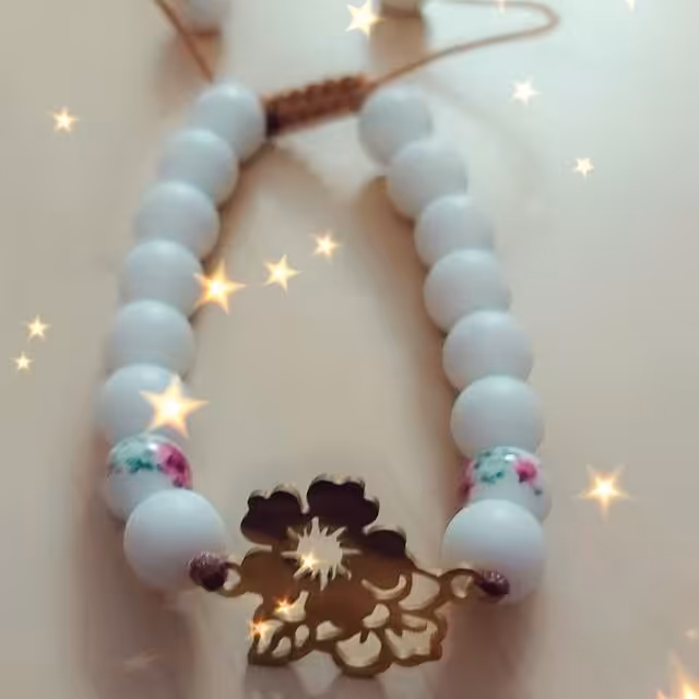 دستبند اونیکس سفید و پلاک استیل