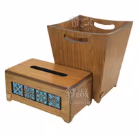 ست جا دستمال کاغذی و سطل چوبی  فیروزه ای لوکس باکس کد LB.S831 