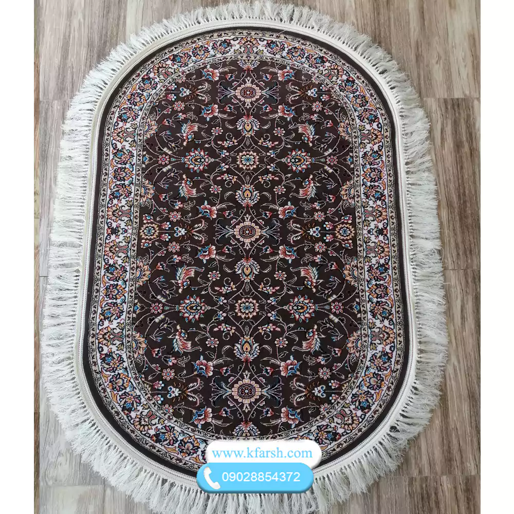 فرش بیضی طرح 700 افشان گردویی سایز 1در15 متری