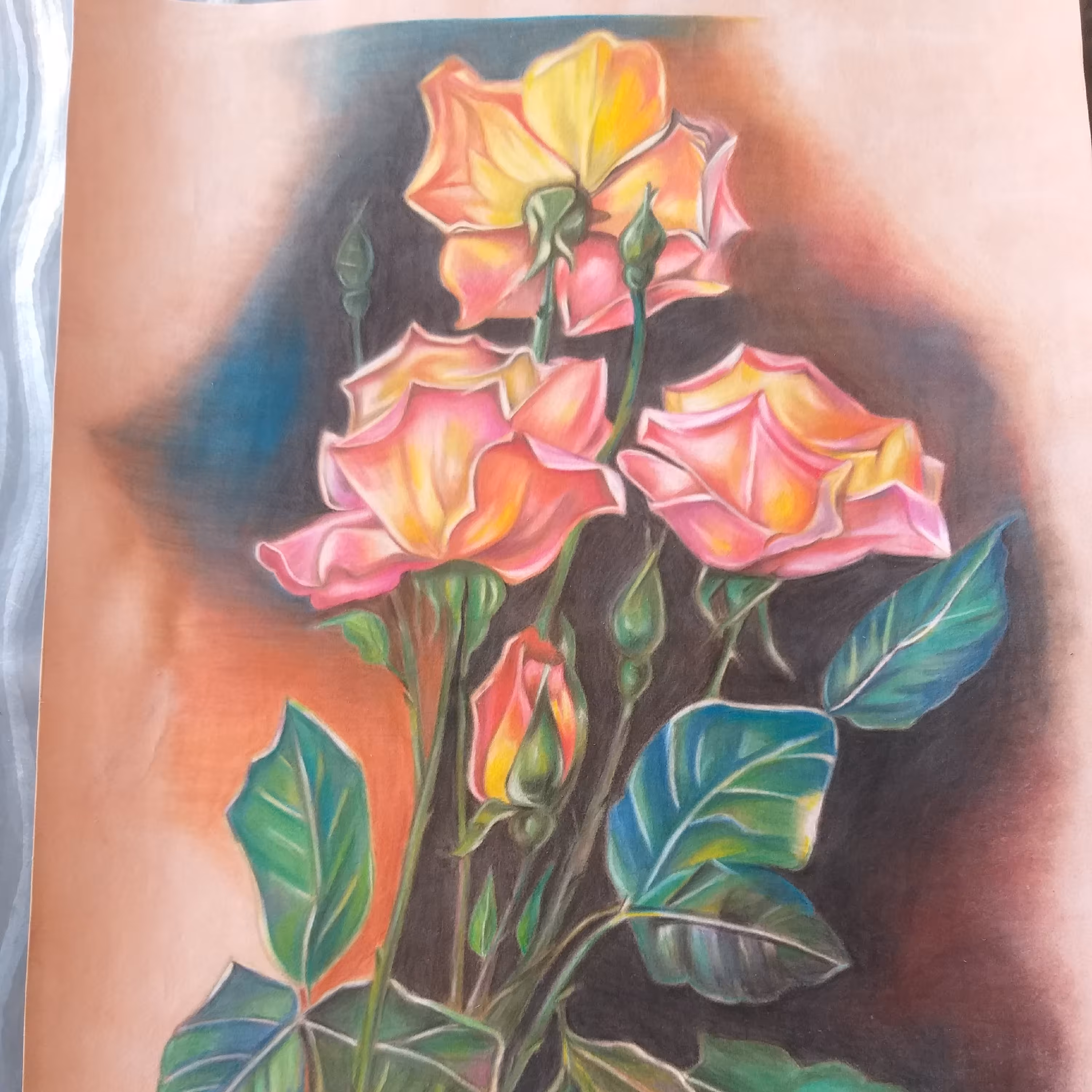 نقاشی گل رز (عشق)مداد رنگ