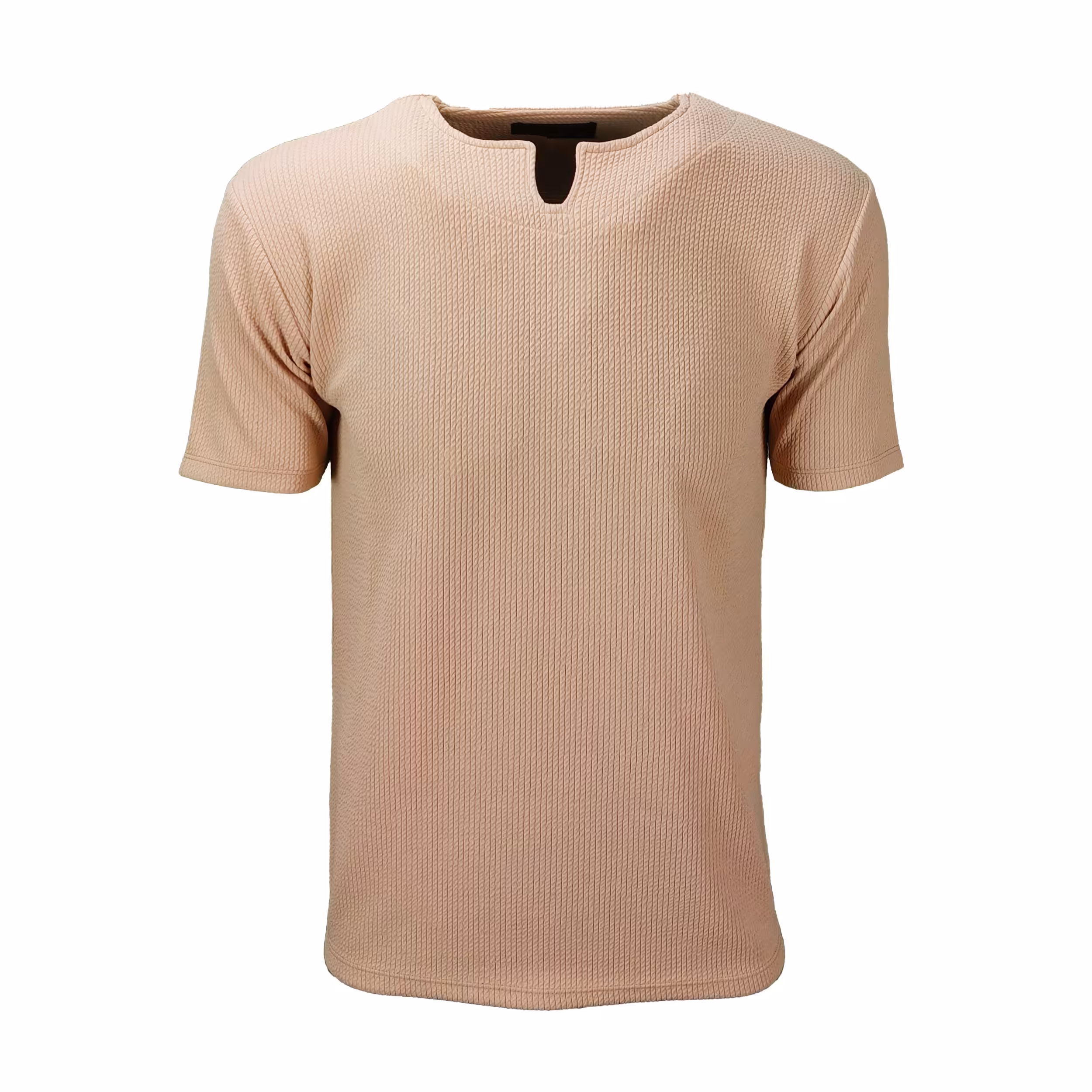 تیشرت آستین کوتاه یقه کوبایی رنگ کرم